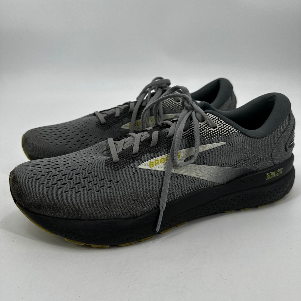 Brooks Ghost 15 Mens 14 Running Shoes Grey Black Yellow DNA LOFT v2 Sneaker